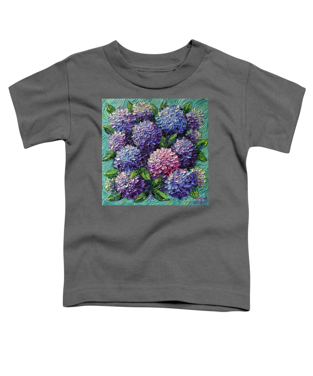 Hydrangeas Toddler T-Shirt featuring the painting HYDRANGEAS FOR ELIZABETH commissioned palette knife oil painting by Mona Edulesco