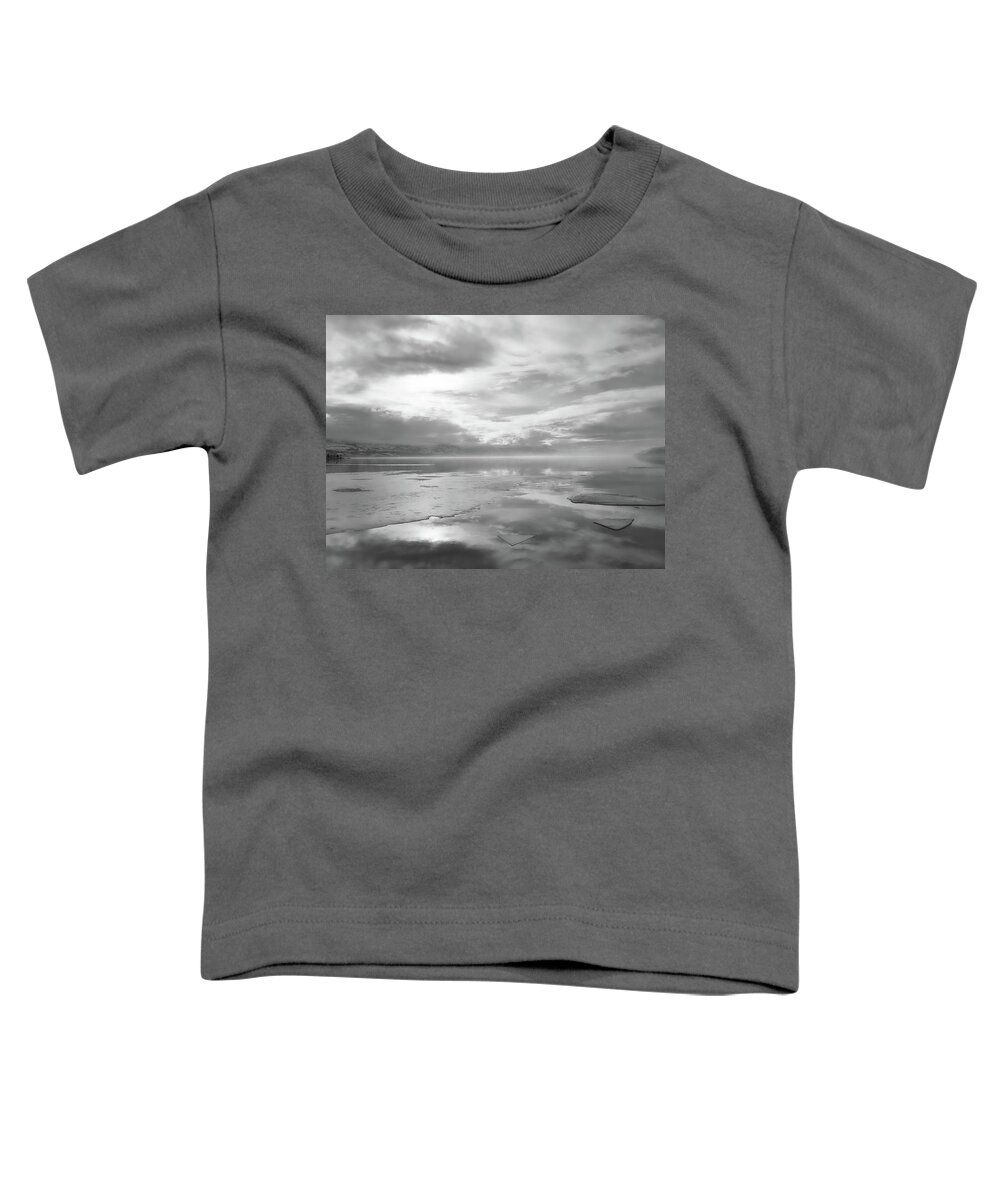 Black And White Photography Toddler T-Shirt featuring the photograph Ice Floes on Okanagan Lake Black and White by Allan Van Gasbeck