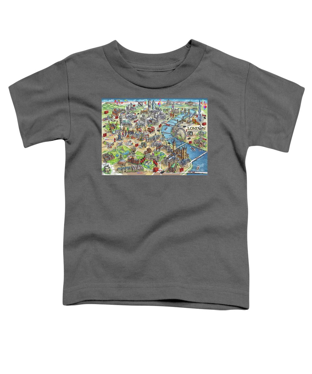 London Map Toddler T-Shirt featuring the painting Illustrated Map of London by Maria Rabinky