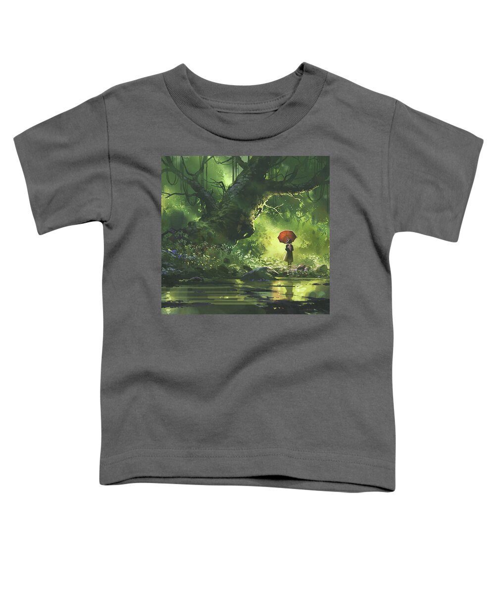 Illustration Toddler T-Shirt featuring the painting I'm waiting for you in the beautiful place by Tithi Luadthong
