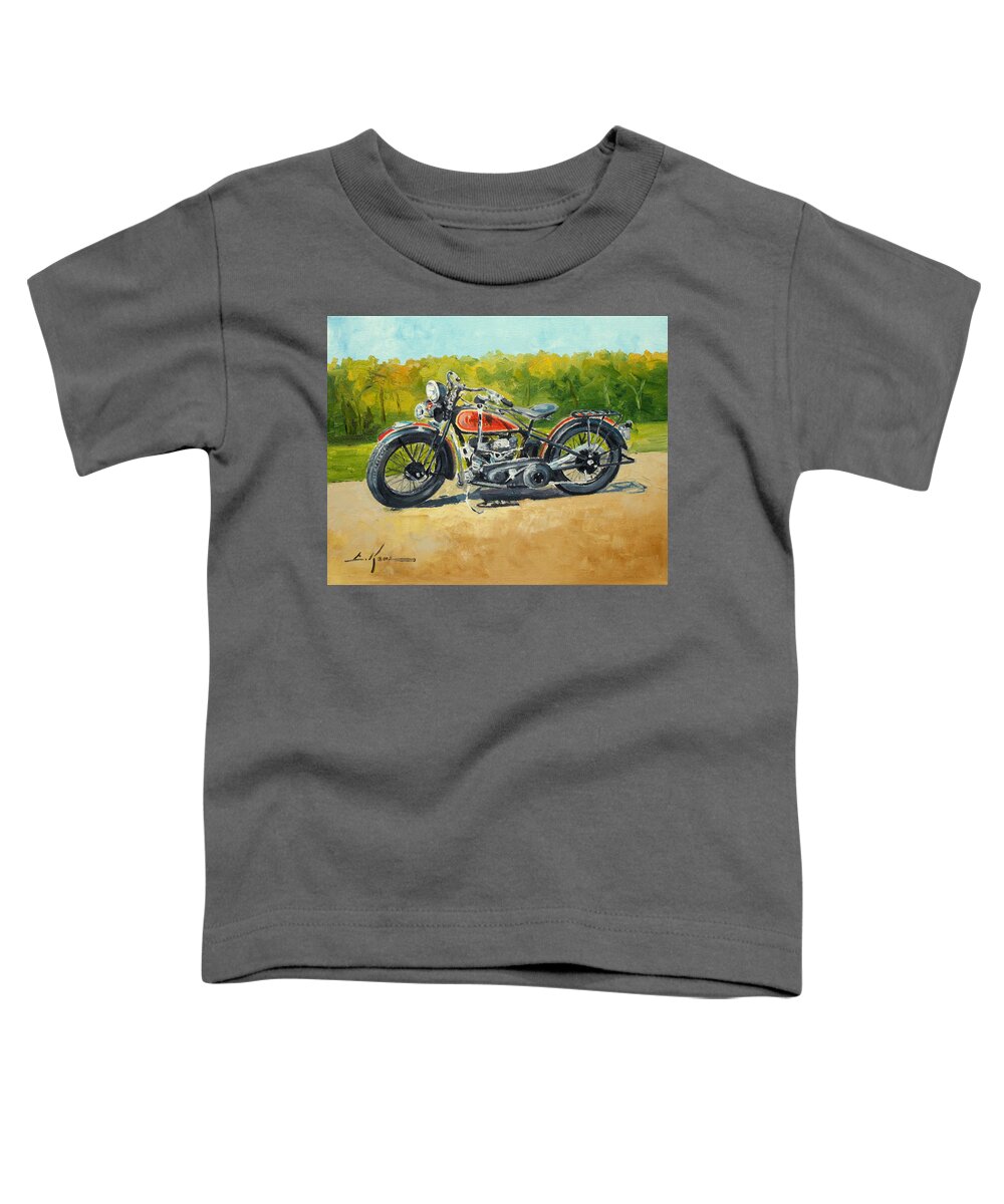 Indian Motorcycle Toddler T-Shirt featuring the painting Indian motorcycle by Luke Karcz