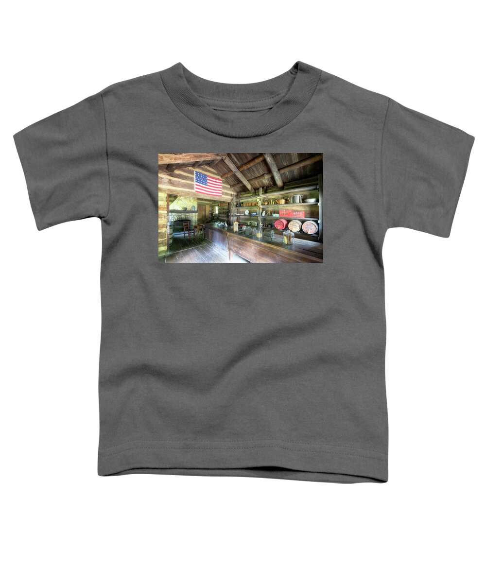 Abraham Lincoln Toddler T-Shirt featuring the photograph Inside the First Berry-Lincoln Store - New Salem, Illinois by Susan Rissi Tregoning