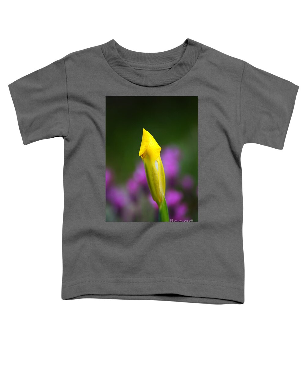 Iridaceae Toddler T-Shirt featuring the photograph Iris Bud Yellow Hope by Joy Watson