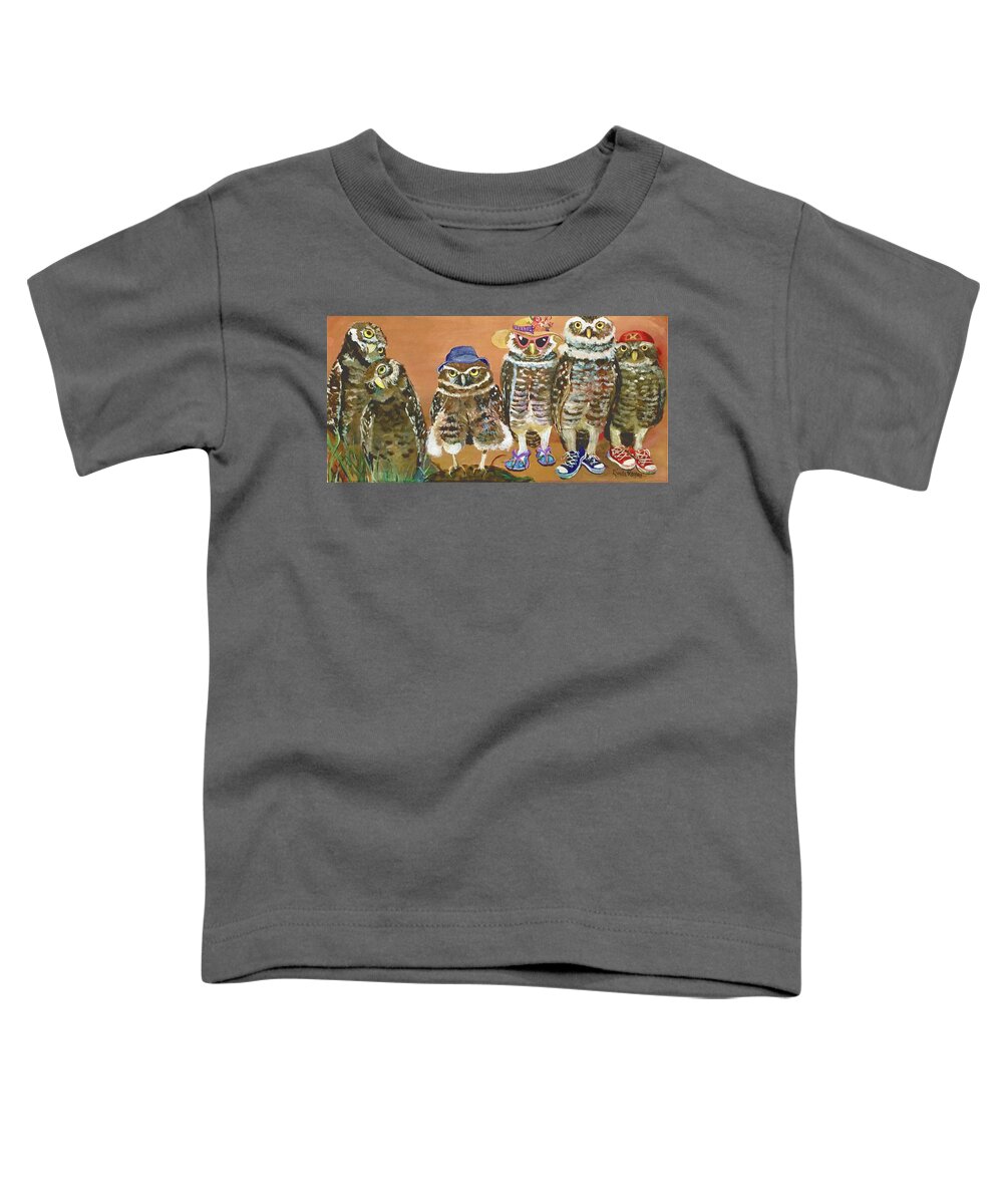 Burrowing Owls Toddler T-Shirt featuring the painting Island Owls by Linda Kegley