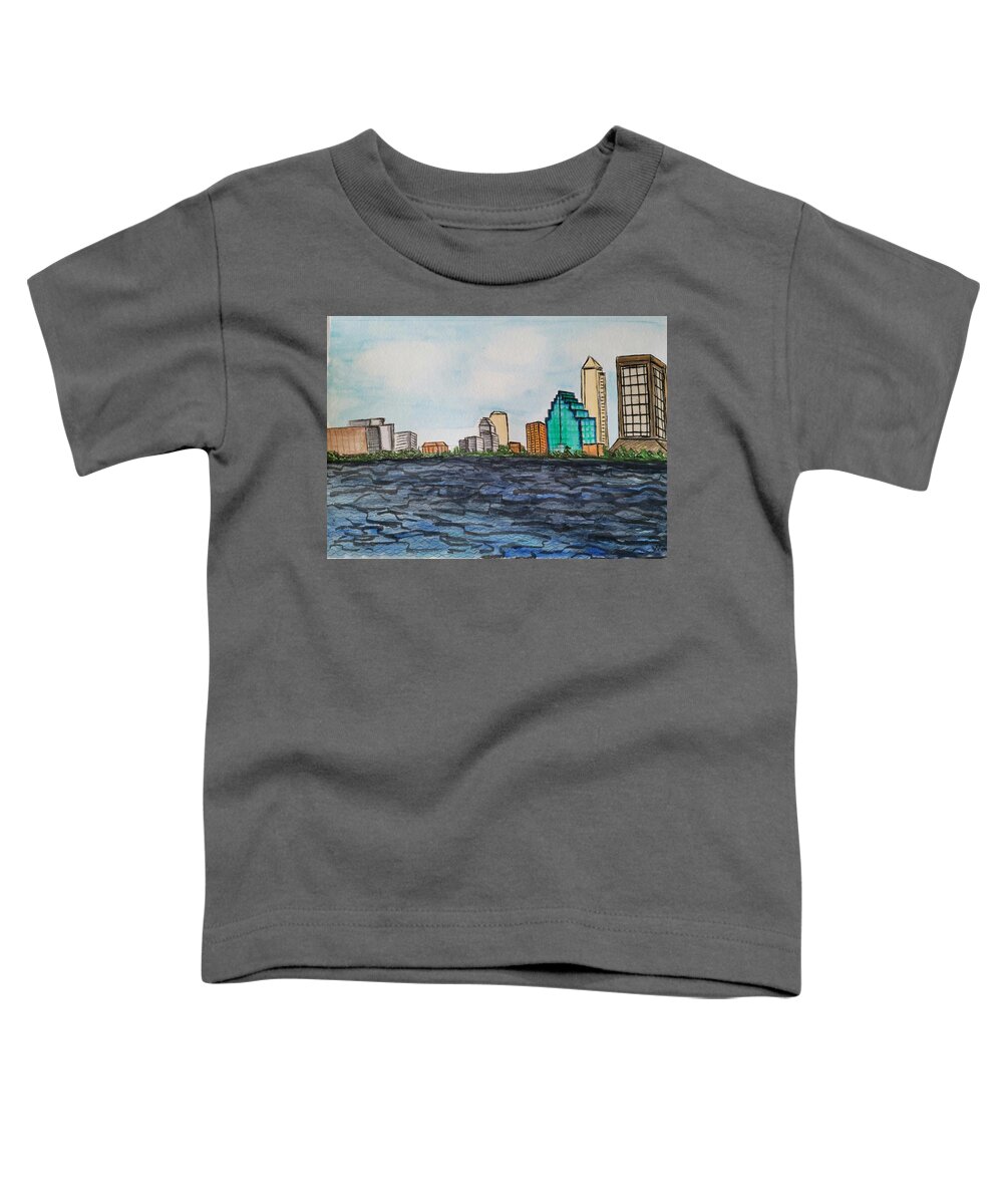 City Skyline Toddler T-Shirt featuring the painting Jacksonville Skyline by Monica Habib