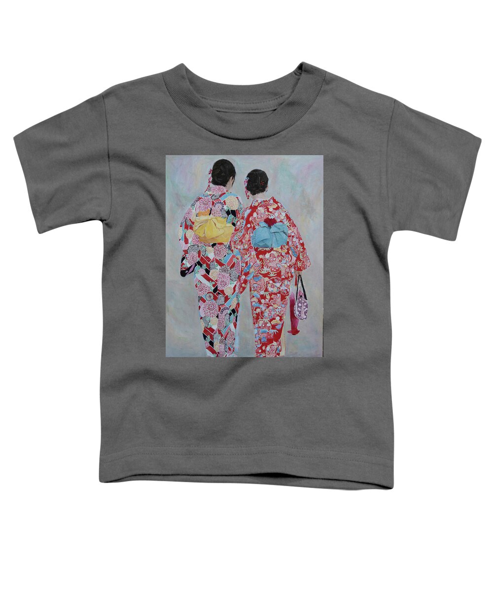 Japan Toddler T-Shirt featuring the painting Japanese Girlfriends by Masami IIDA