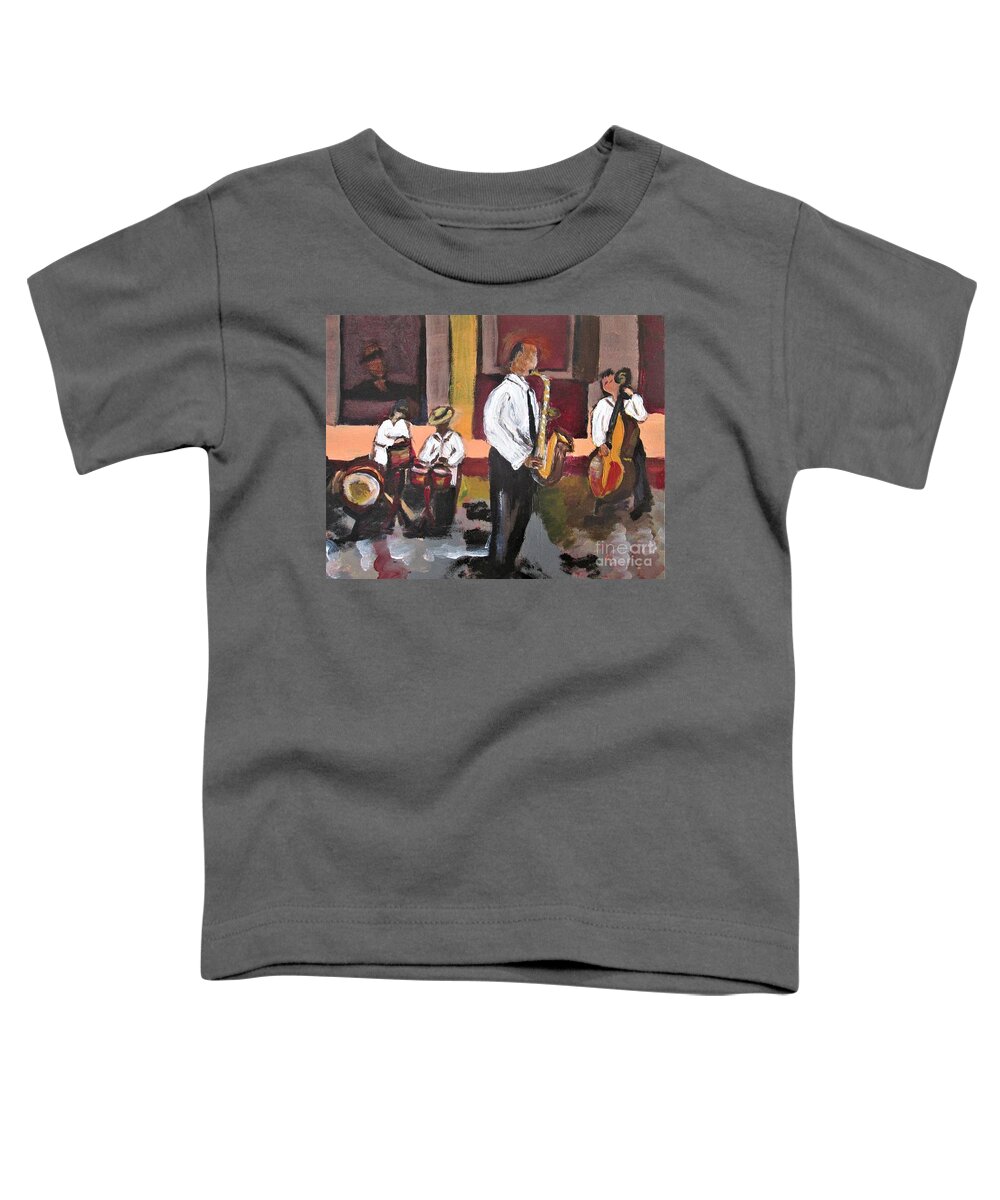 Jazz Toddler T-Shirt featuring the painting Jazz Boyz by Jennylynd James
