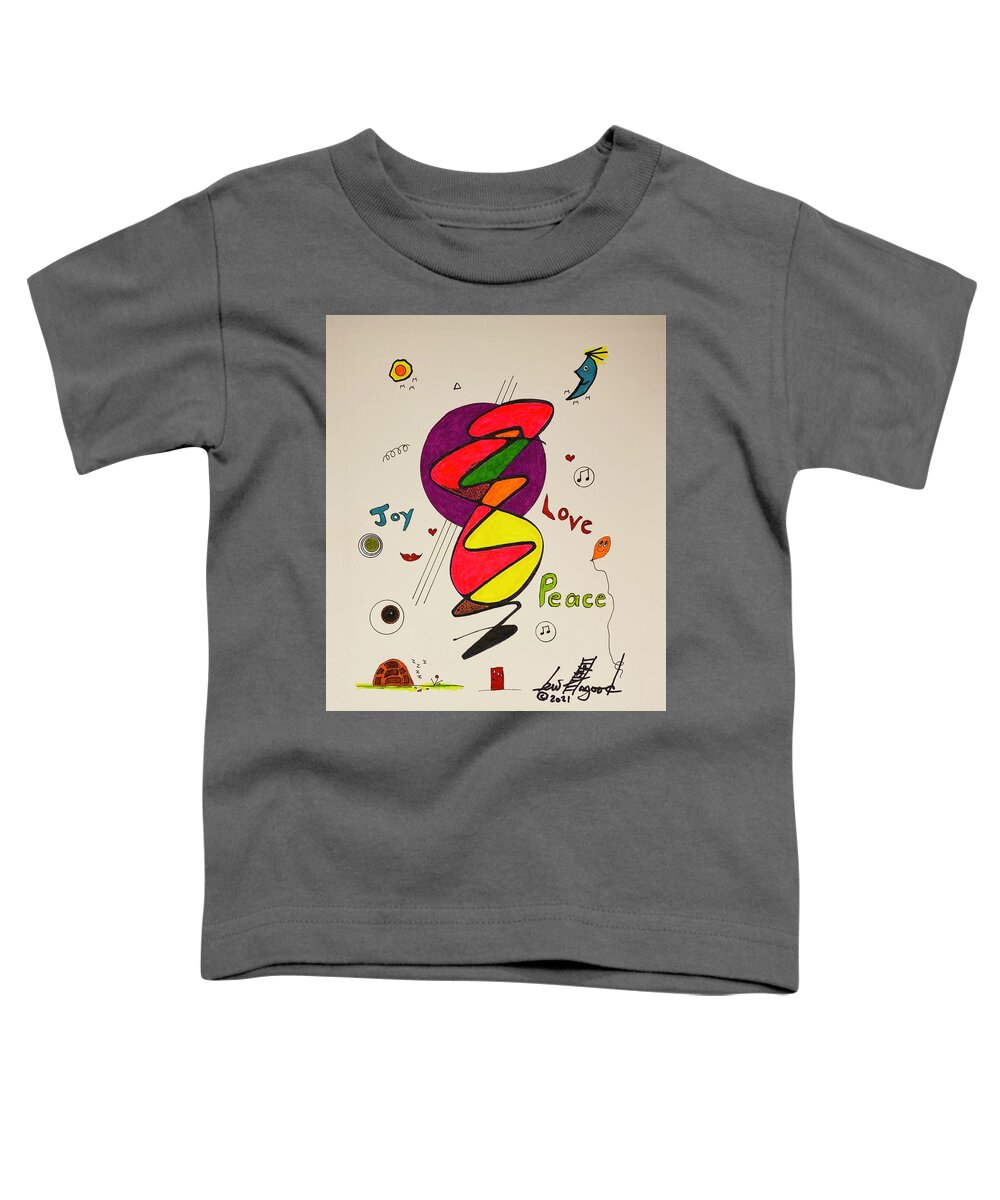  Toddler T-Shirt featuring the mixed media Joy Love Peace 1114 by Lew Hagood