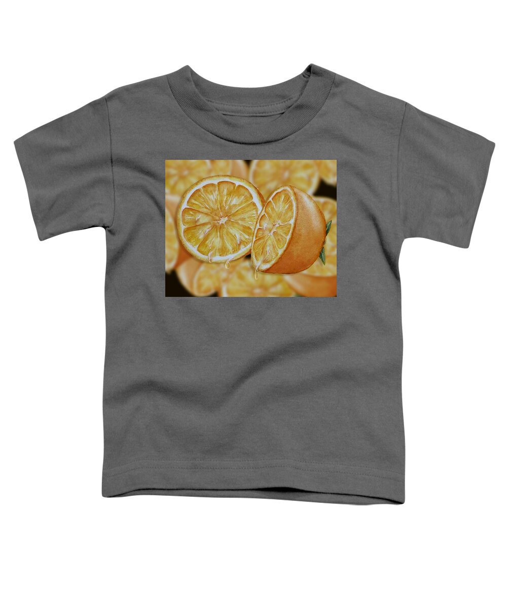 Orange Toddler T-Shirt featuring the mixed media Juicy Oranges by Kelly Mills