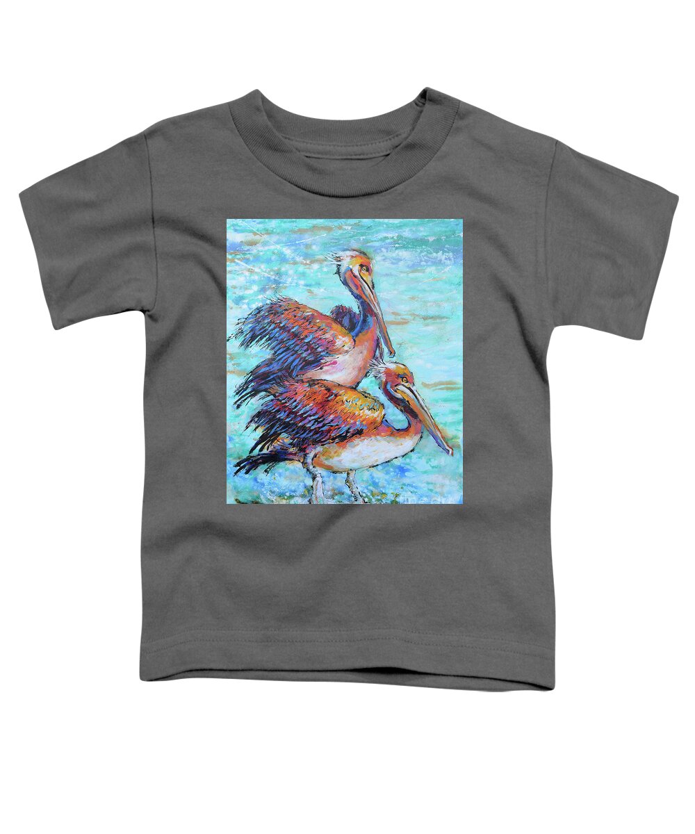 Juvenile Brown Pelican Toddler T-Shirt featuring the painting Juvenile Pelicans by Jyotika Shroff