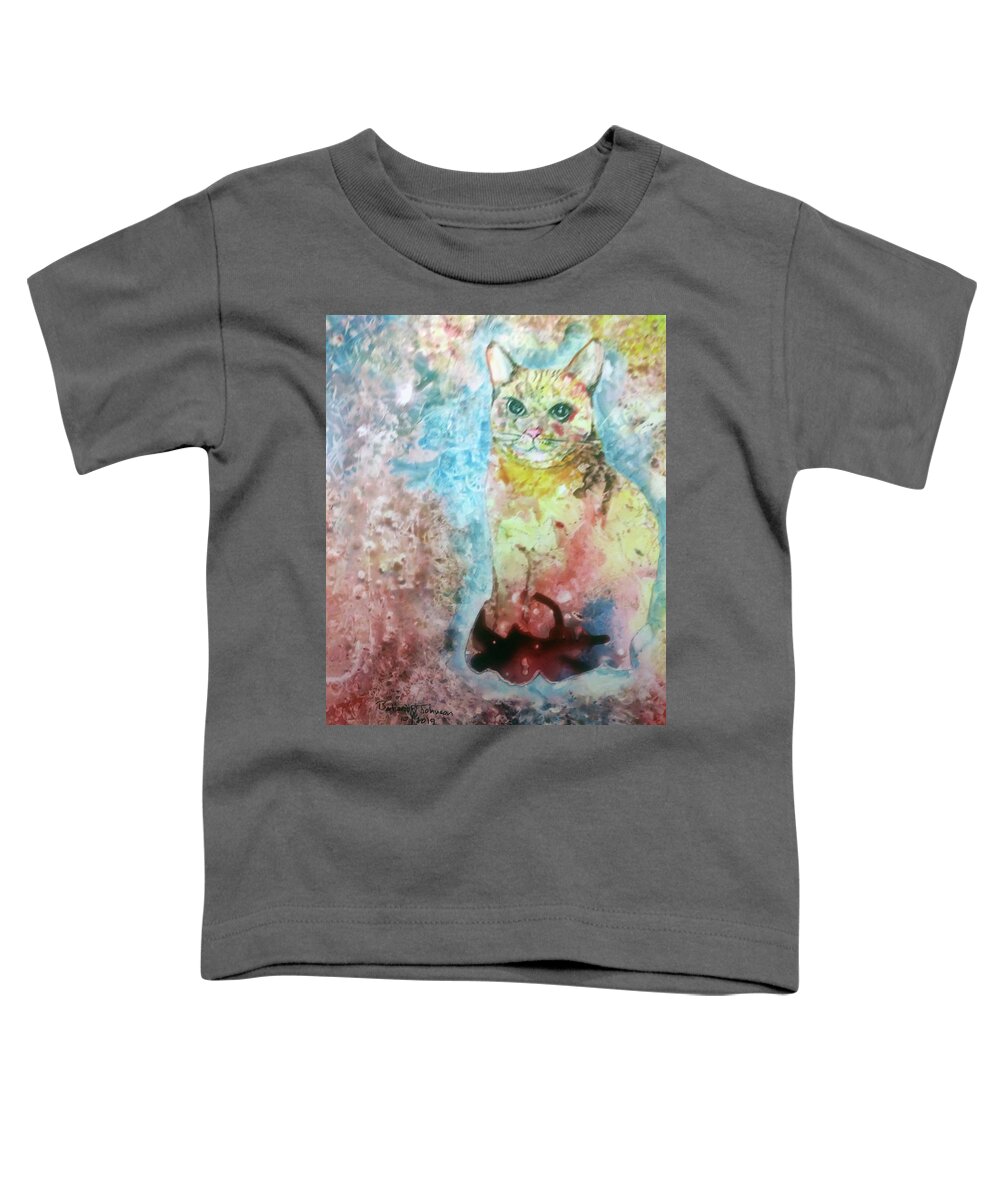 Cats Toddler T-Shirt featuring the painting Karmic Kitty by Barbara F Johnson