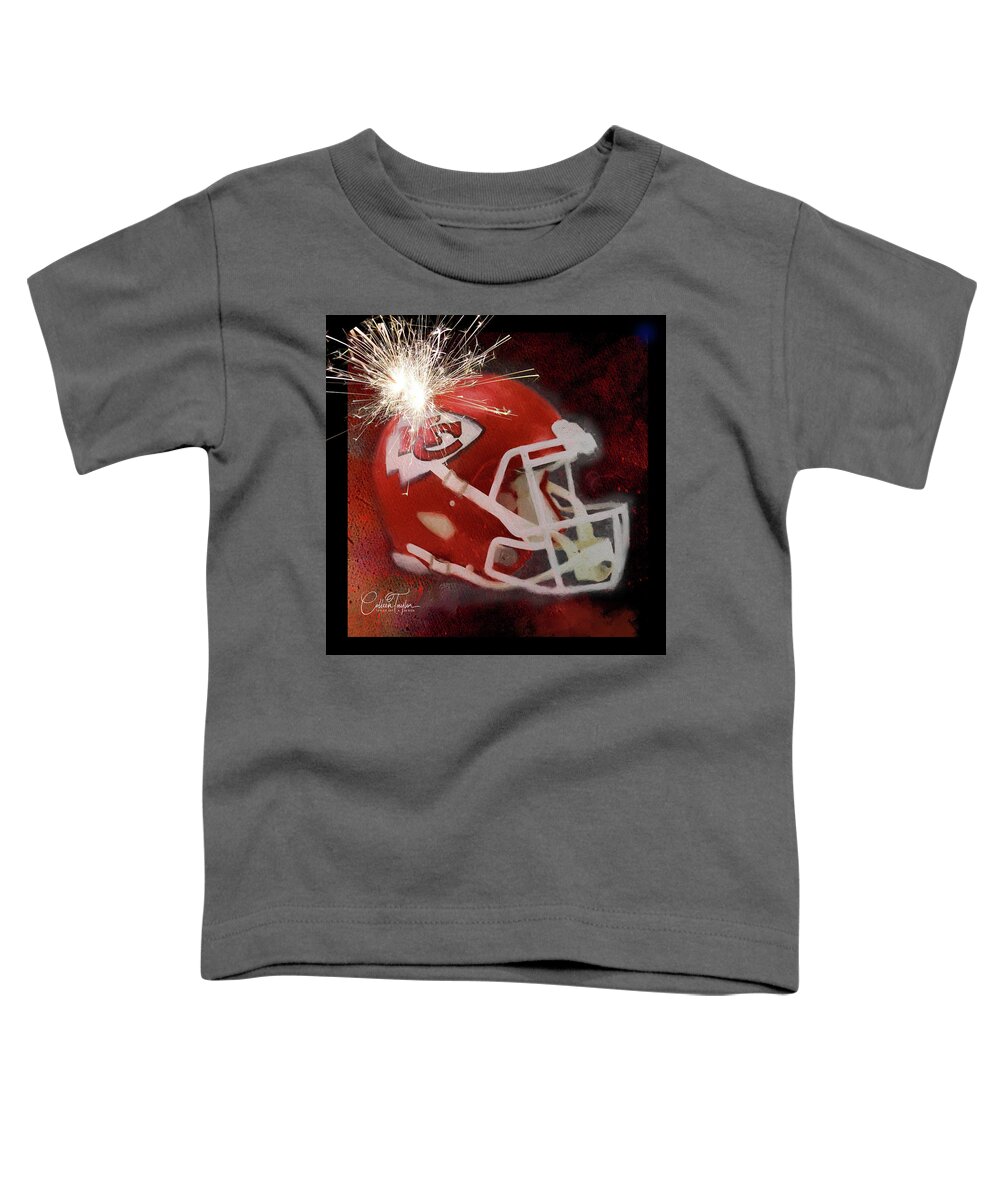 Kansas City Chiefs Helmet Toddler T-Shirt featuring the mixed media KC Chiefs Super Bowl Champs no text by Colleen Taylor