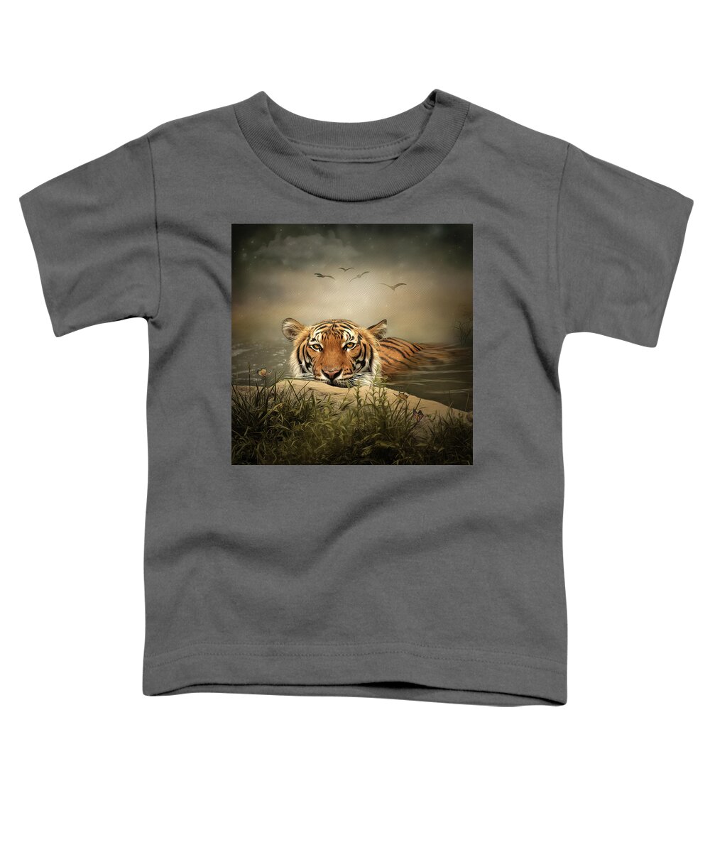 Tiger Toddler T-Shirt featuring the digital art Keeping Cool by Maggy Pease
