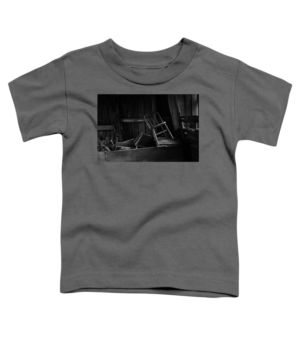 Wood Toddler T-Shirt featuring the photograph Kindling at Eagle Pond Farm Monochrome by Wayne King