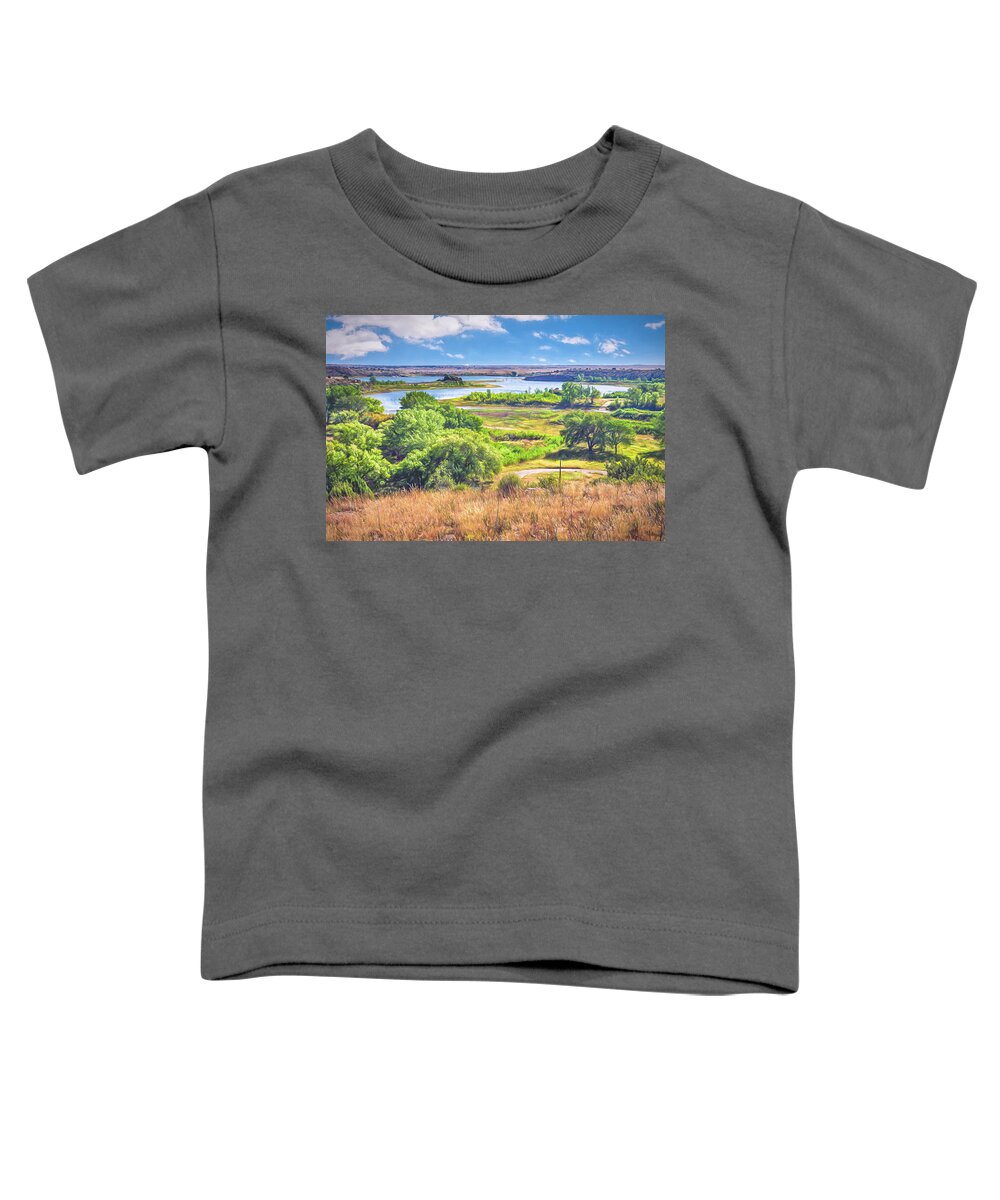 Black Mesa State Park Toddler T-Shirt featuring the photograph Lake Etling Black Mesa State Park Oklahoma by Debra Martz