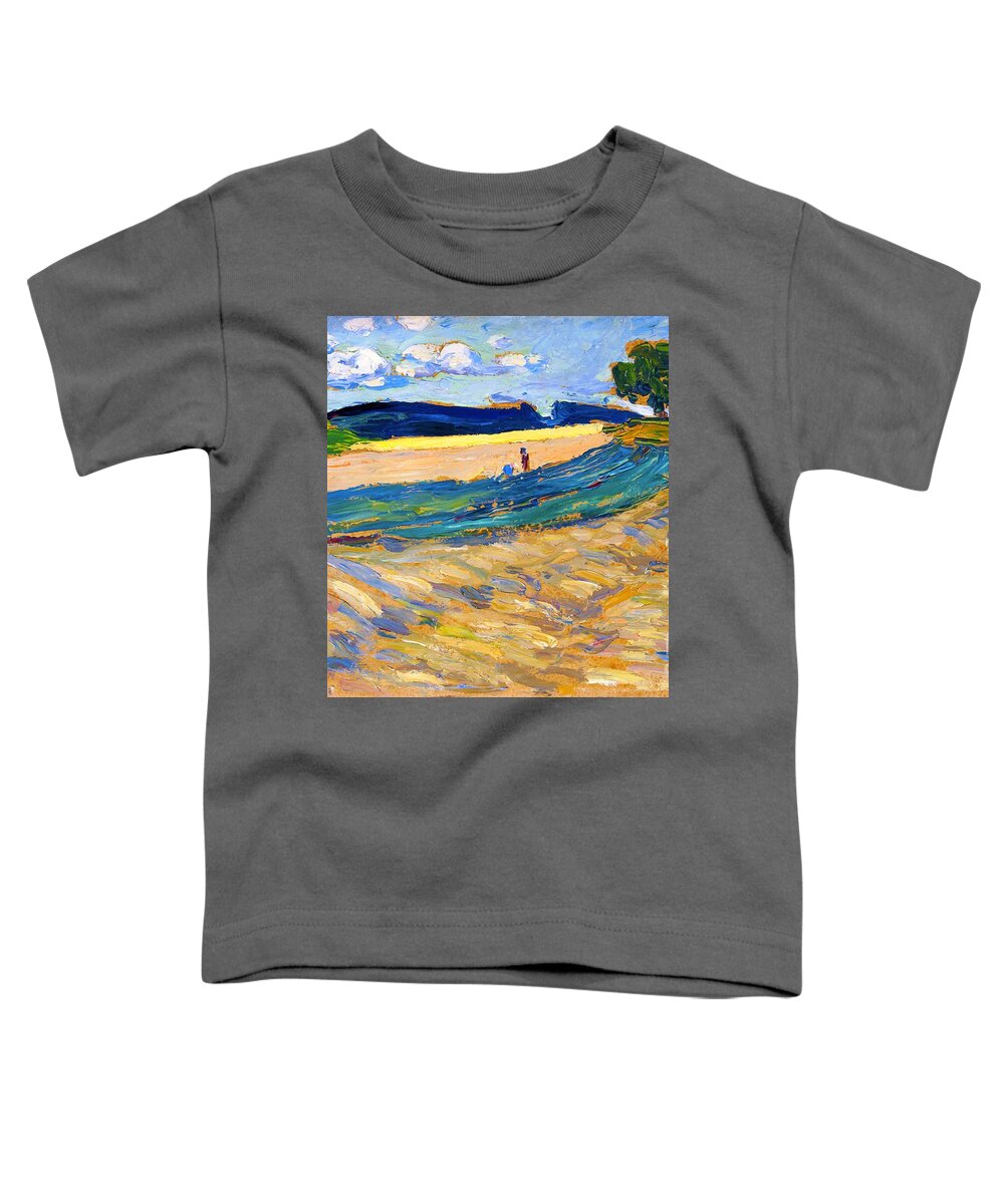 Landscape With A Yellow Field Toddler T-Shirt featuring the painting Landscape with a yellow field 1905 by Wassily Kandinsky
