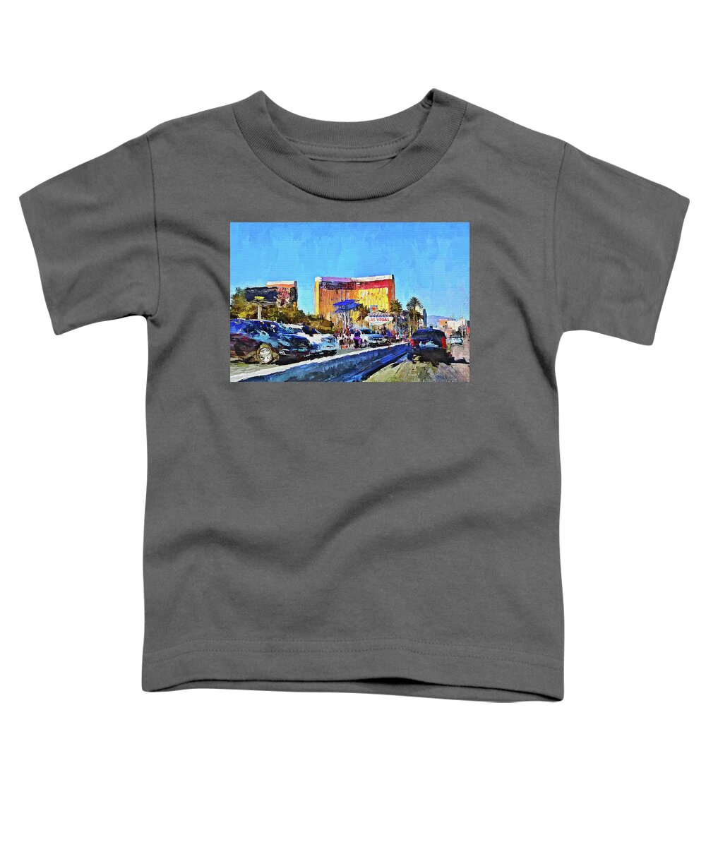 Las Vegas Welcome Sign Toddler T-Shirt featuring the mixed media Las Vegas Welcome Sign on the Strip by Tatiana Travelways