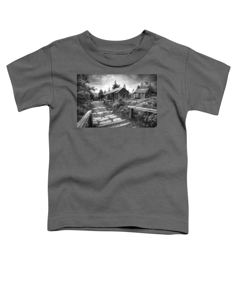 Barns Toddler T-Shirt featuring the photograph Le Conte Lodge Cabins in Black and White by Debra and Dave Vanderlaan