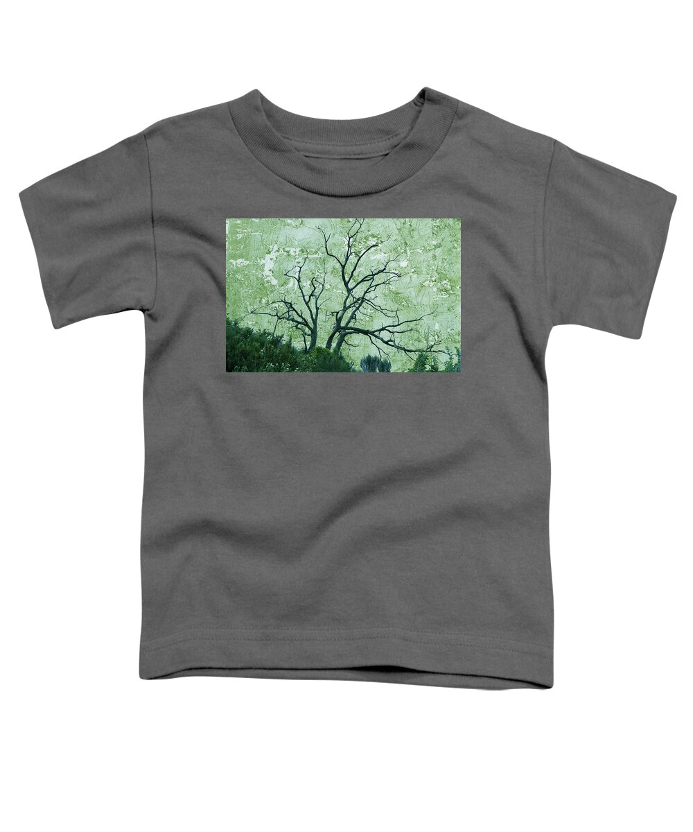 Leafless Tree Toddler T-Shirt featuring the digital art Leafless Tree on Textured Cyan background by Lorena Cassady