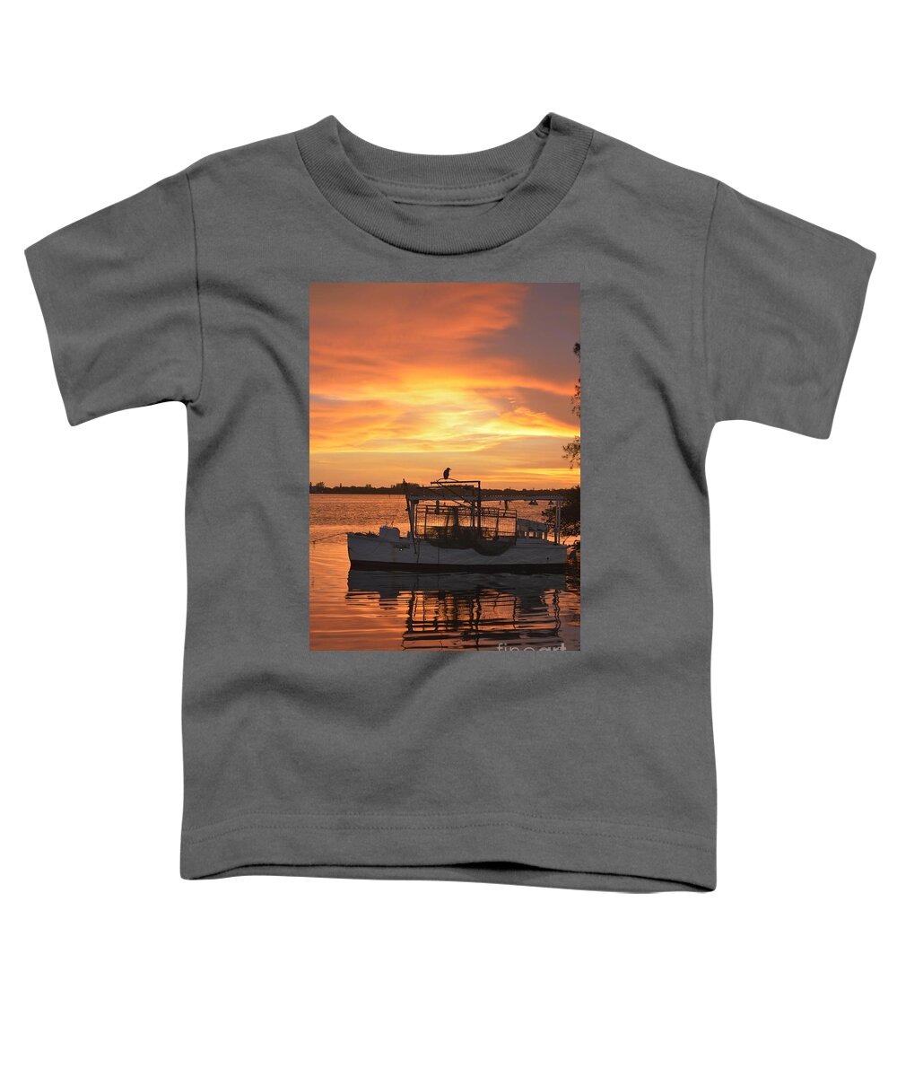 Sunset Toddler T-Shirt featuring the digital art Lemon Bay Night by Alison Belsan Horton