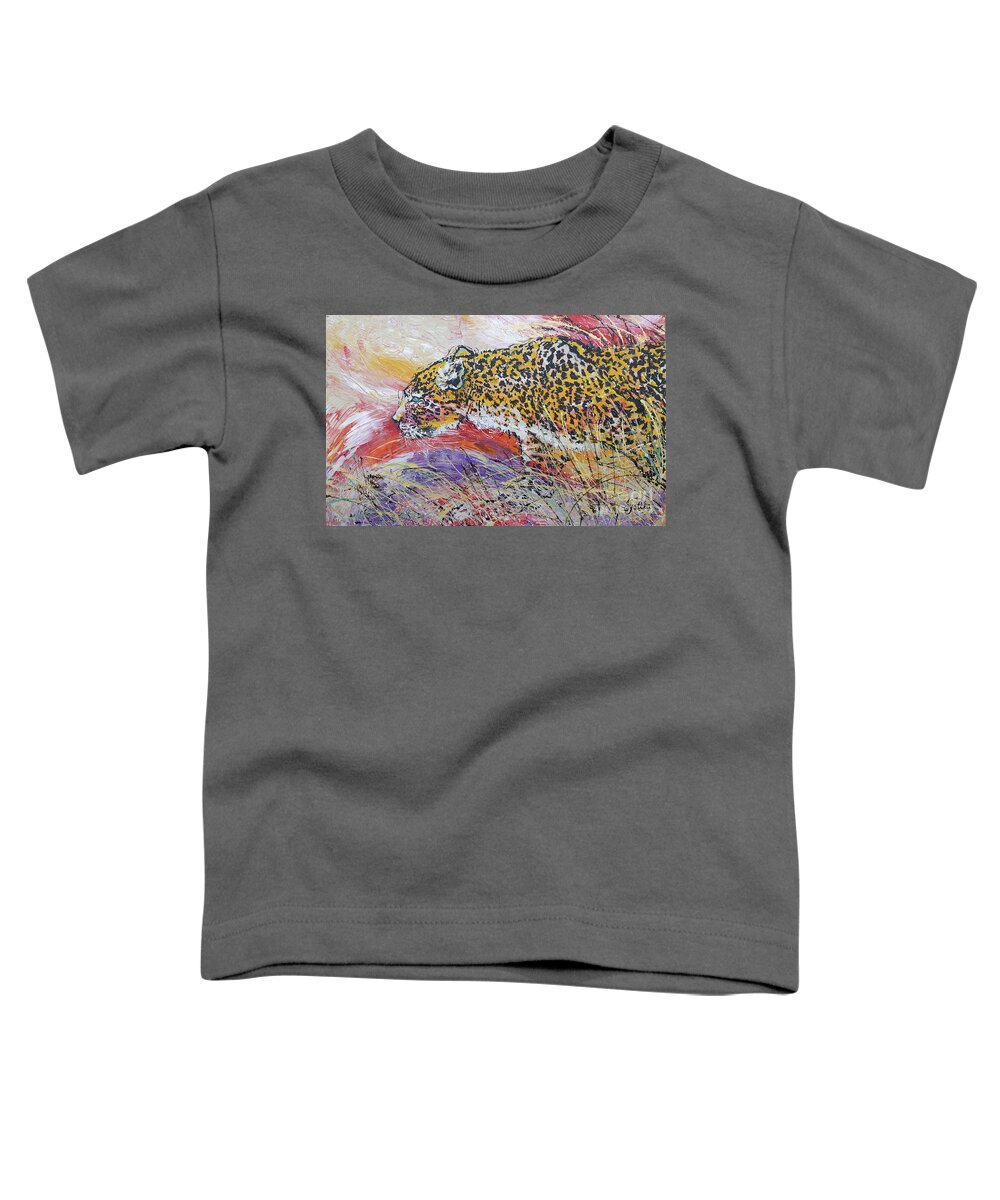 Leopard Toddler T-Shirt featuring the painting Leopard's Gaze by Jyotika Shroff