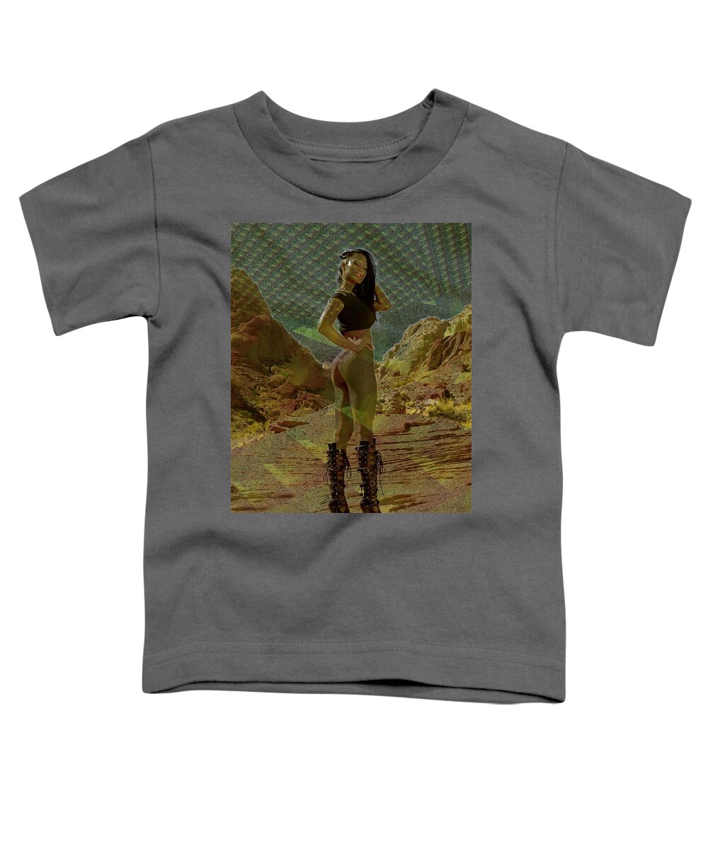 Oifii Toddler T-Shirt featuring the digital art Let's Hittheroad Fuzzy Groovy Moonlight by Stephane Poirier
