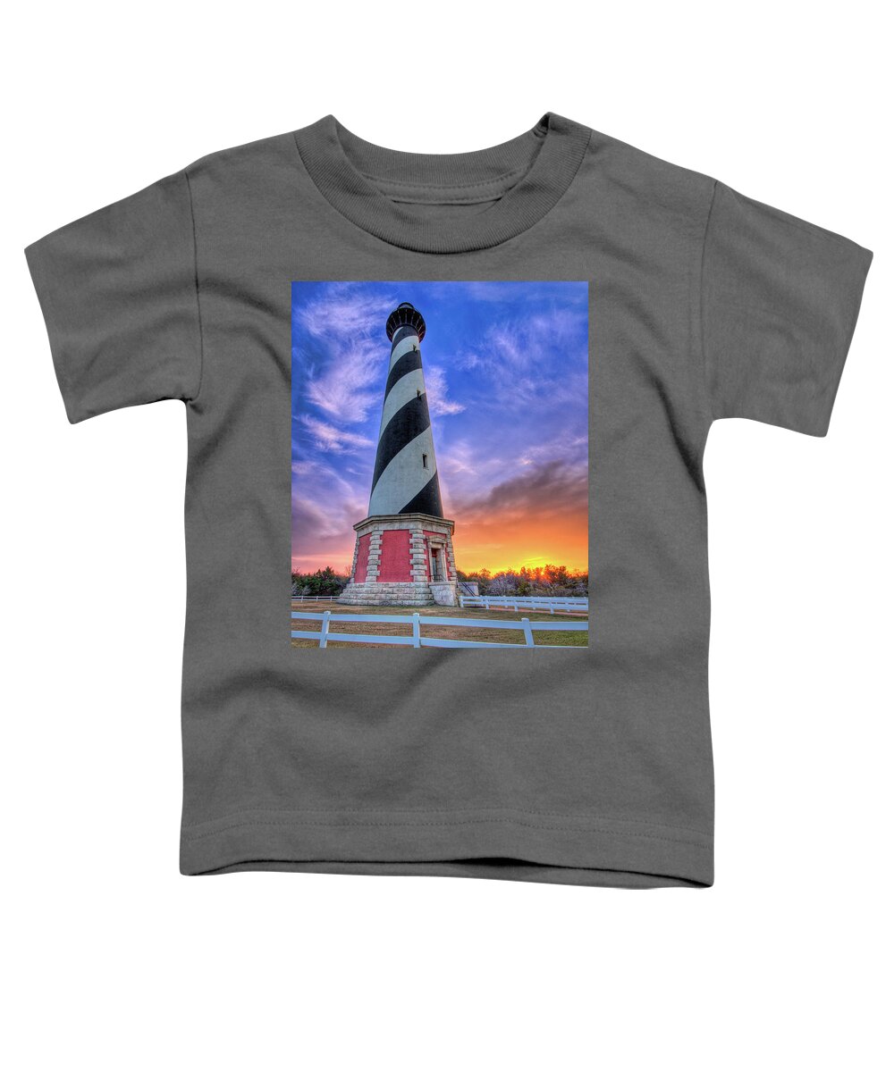 North Carolina Toddler T-Shirt featuring the photograph Lighthouse Sunrise by Dan Carmichael