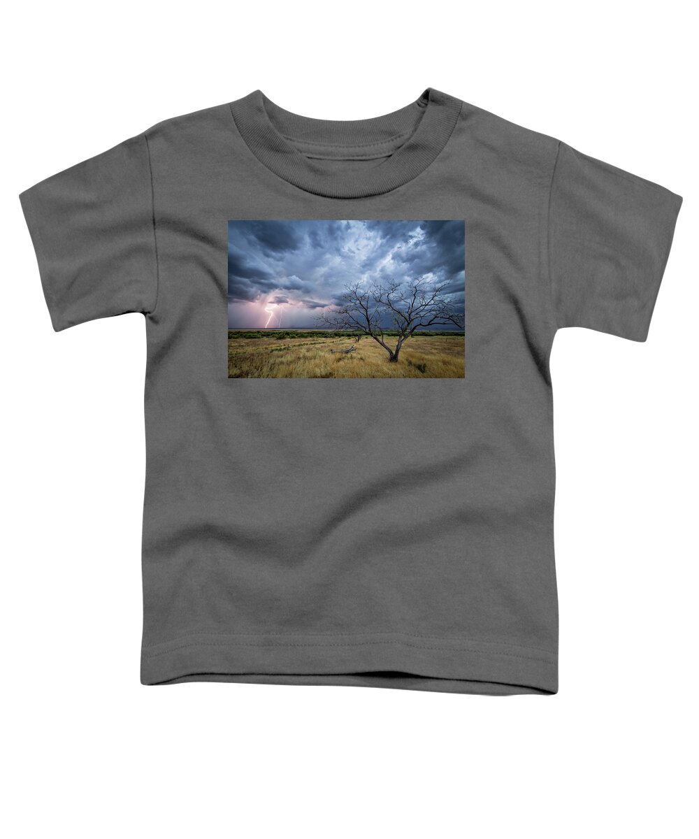Storm Toddler T-Shirt featuring the photograph Lightning Strike with Tree by Wesley Aston