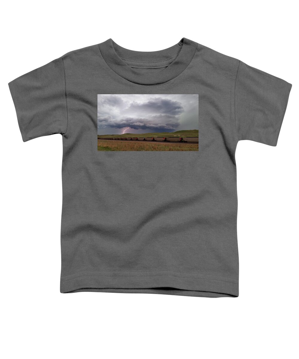 Weather Toddler T-Shirt featuring the photograph Lightning Train by Ally White