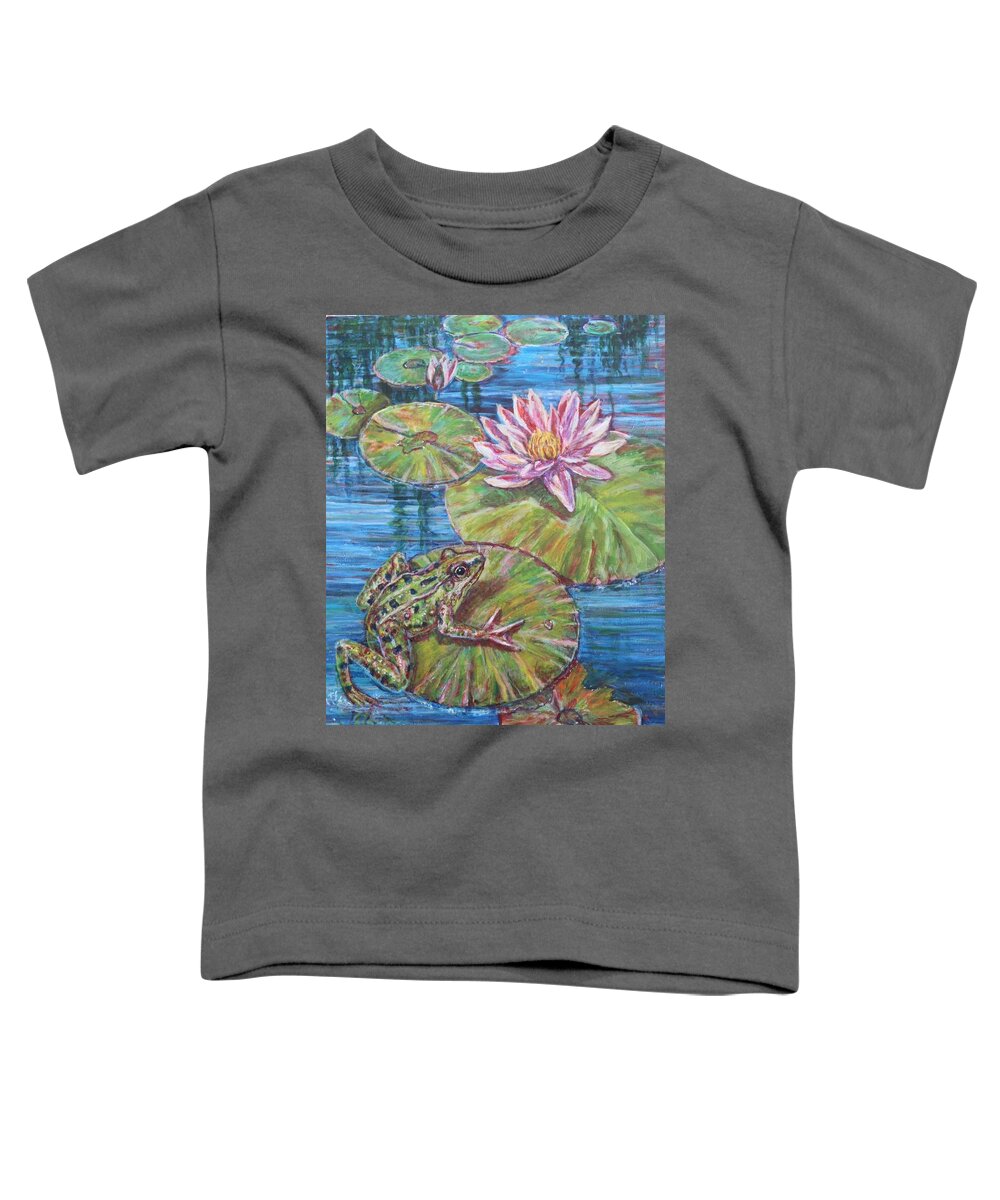 Lily Pad Flower Toddler T-Shirt featuring the painting Lily Pad Frog by Veronica Cassell vaz