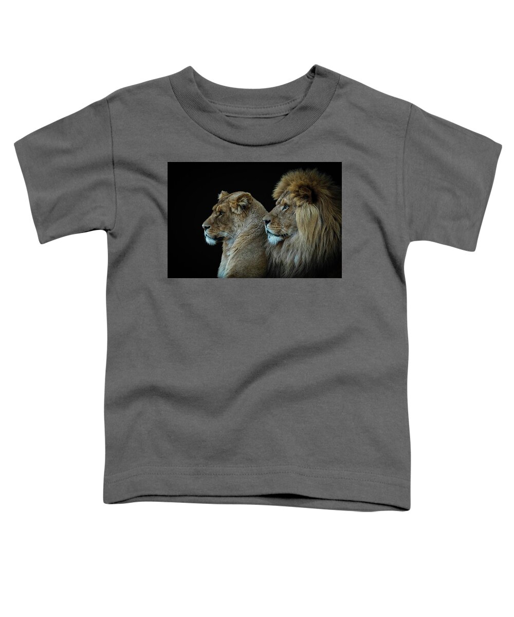 Lion Toddler T-Shirt featuring the digital art Lion And Lioness Portrait by Marjolein Van Middelkoop