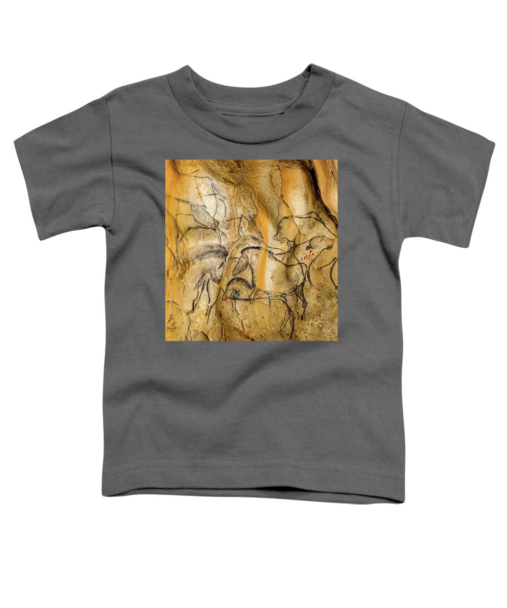 Cave Toddler T-Shirt featuring the painting Lions and Horses by Chauvet Cave