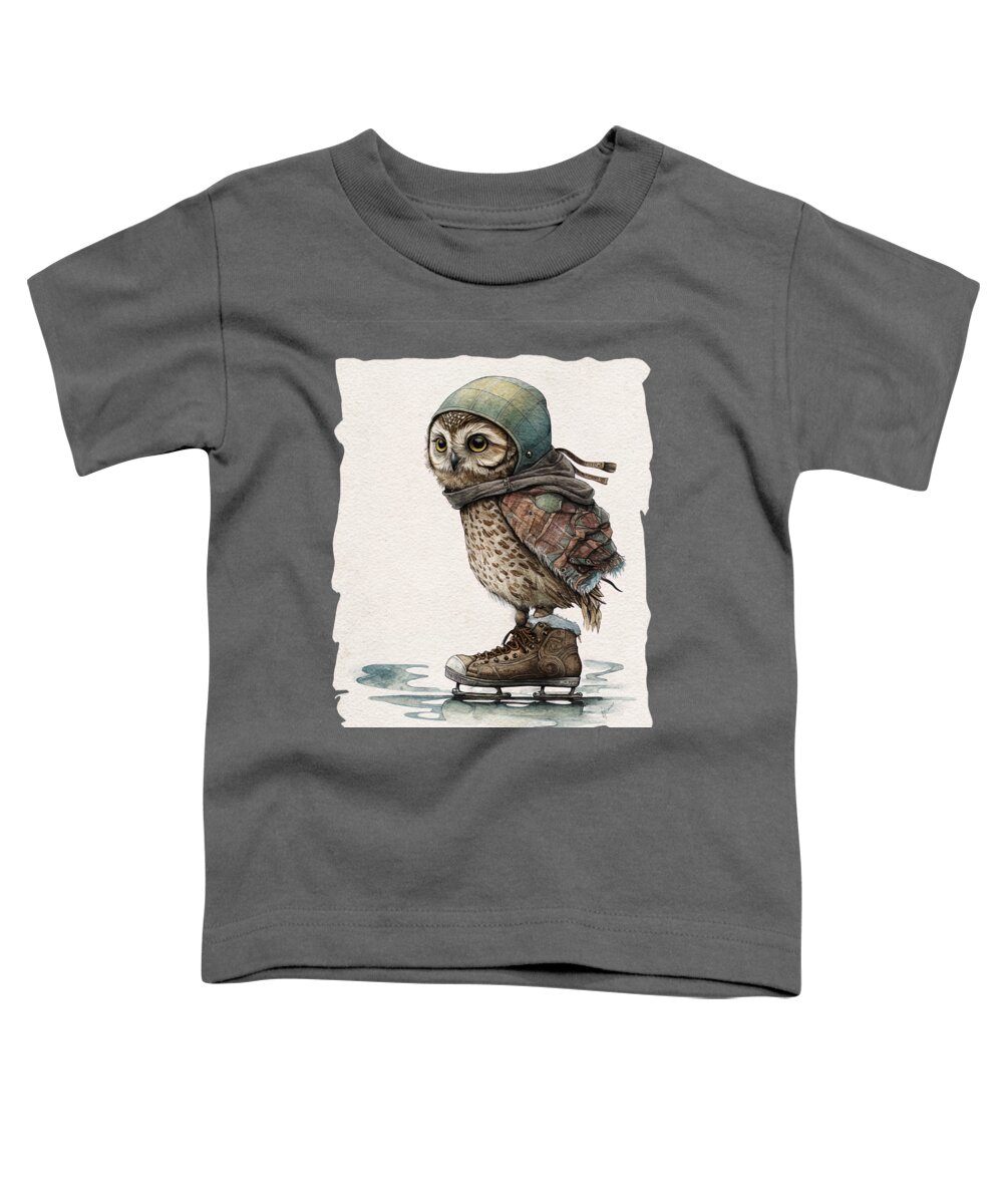 Whimsical Owl Toddler T-Shirt featuring the digital art Little Ice Skater by Jai Johnson