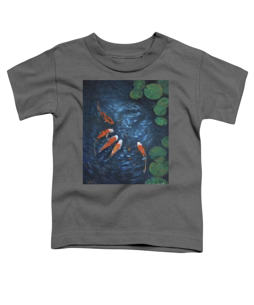 Koi Toddler T-Shirt featuring the painting Living Jewel Koi and Lily Pad by Jane See