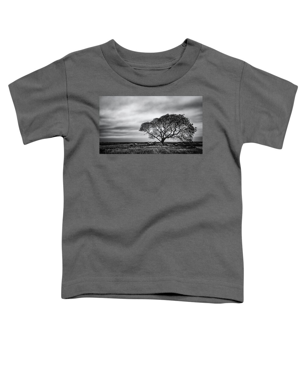 B&w Toddler T-Shirt featuring the photograph Lone Tree At The Salt Marsh by Mike Schaffner
