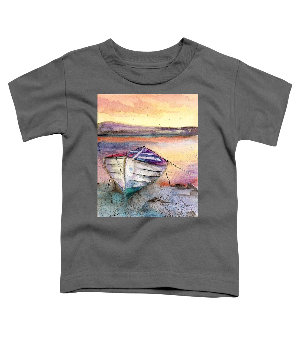 Boat Toddler T-Shirt featuring the painting Lonely Boat by Espero Art