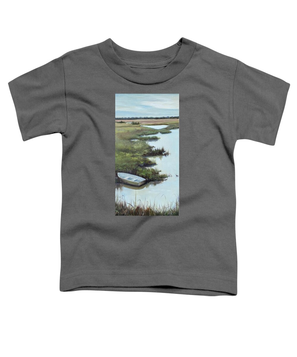 Rowboat Toddler T-Shirt featuring the painting Lonely Rowboat by Judy Rixom