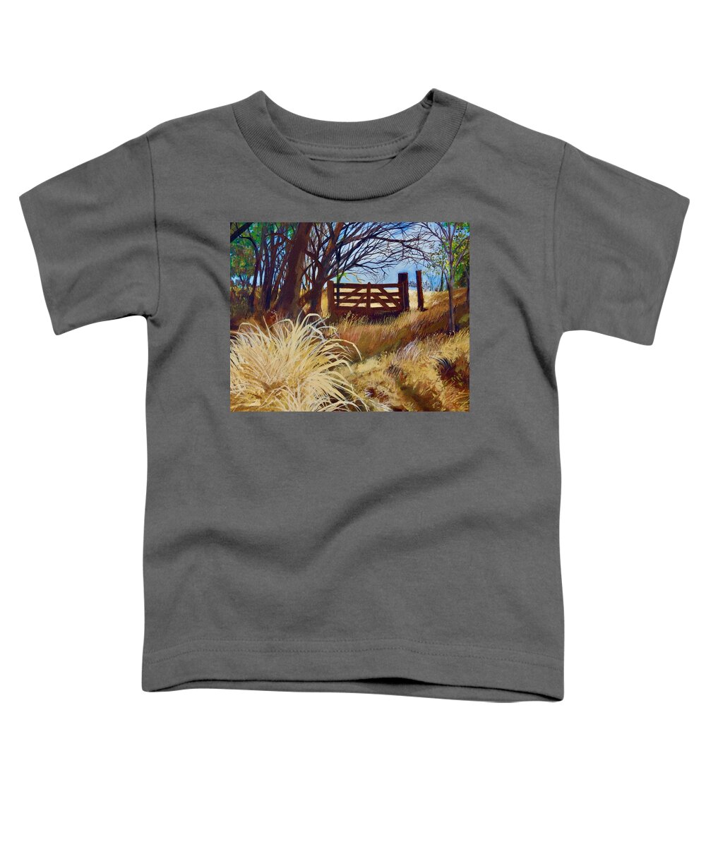 Walt Maes Toddler T-Shirt featuring the painting Lonesome Gate by Walt Maes