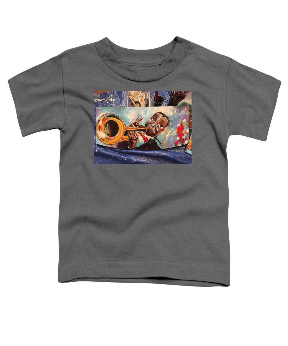Table Top Toddler T-Shirt featuring the painting Louis Armstrong by Ellen Lewis