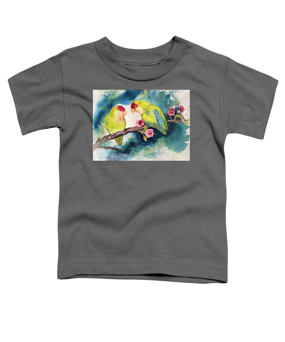 Bird Toddler T-Shirt featuring the painting Love Birds by Hilda Vandergriff