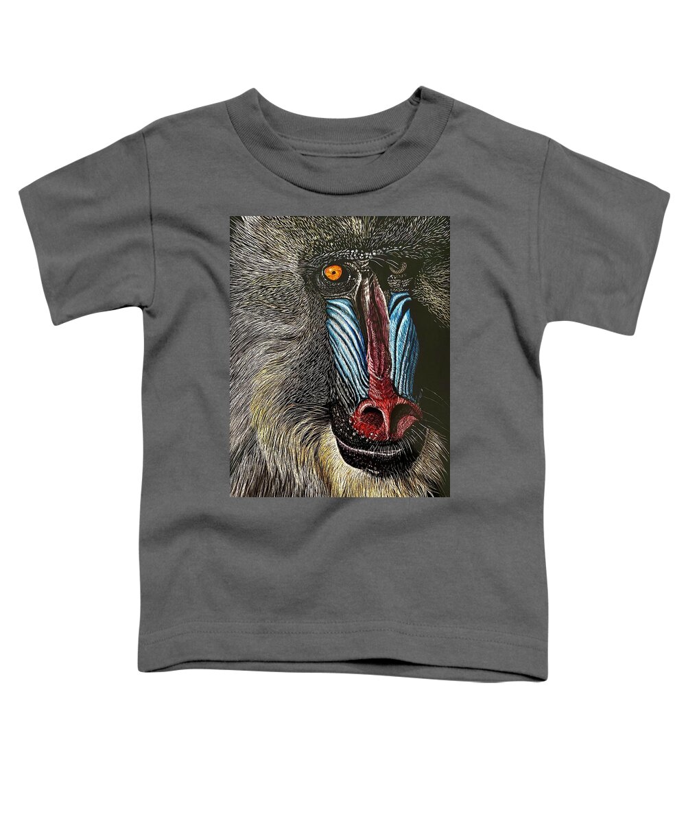 Mandrill Toddler T-Shirt featuring the mixed media Magnificent Mandrill by Sonja Jones