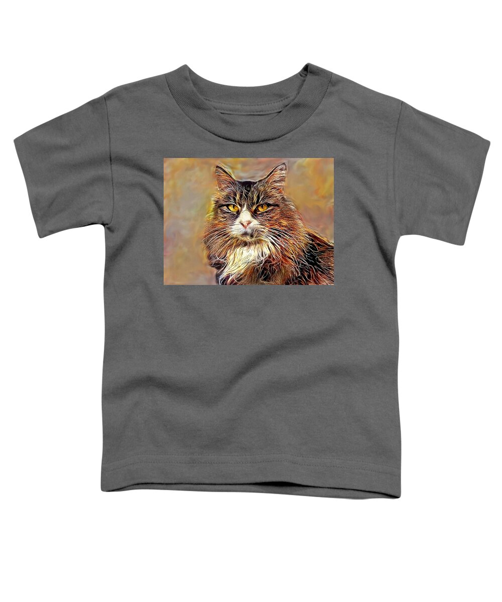 Maine Coon Cat Toddler T-Shirt featuring the photograph Maine Coon Cat Portrait by Sandi OReilly
