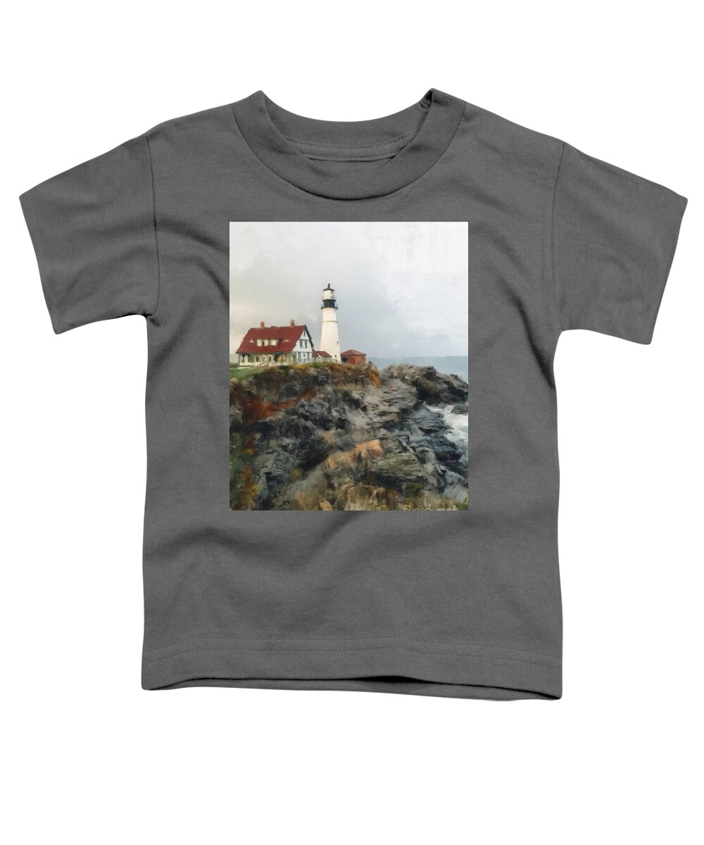 Maine Lighthouse Toddler T-Shirt featuring the painting Maine Lighthouse by Gary Arnold