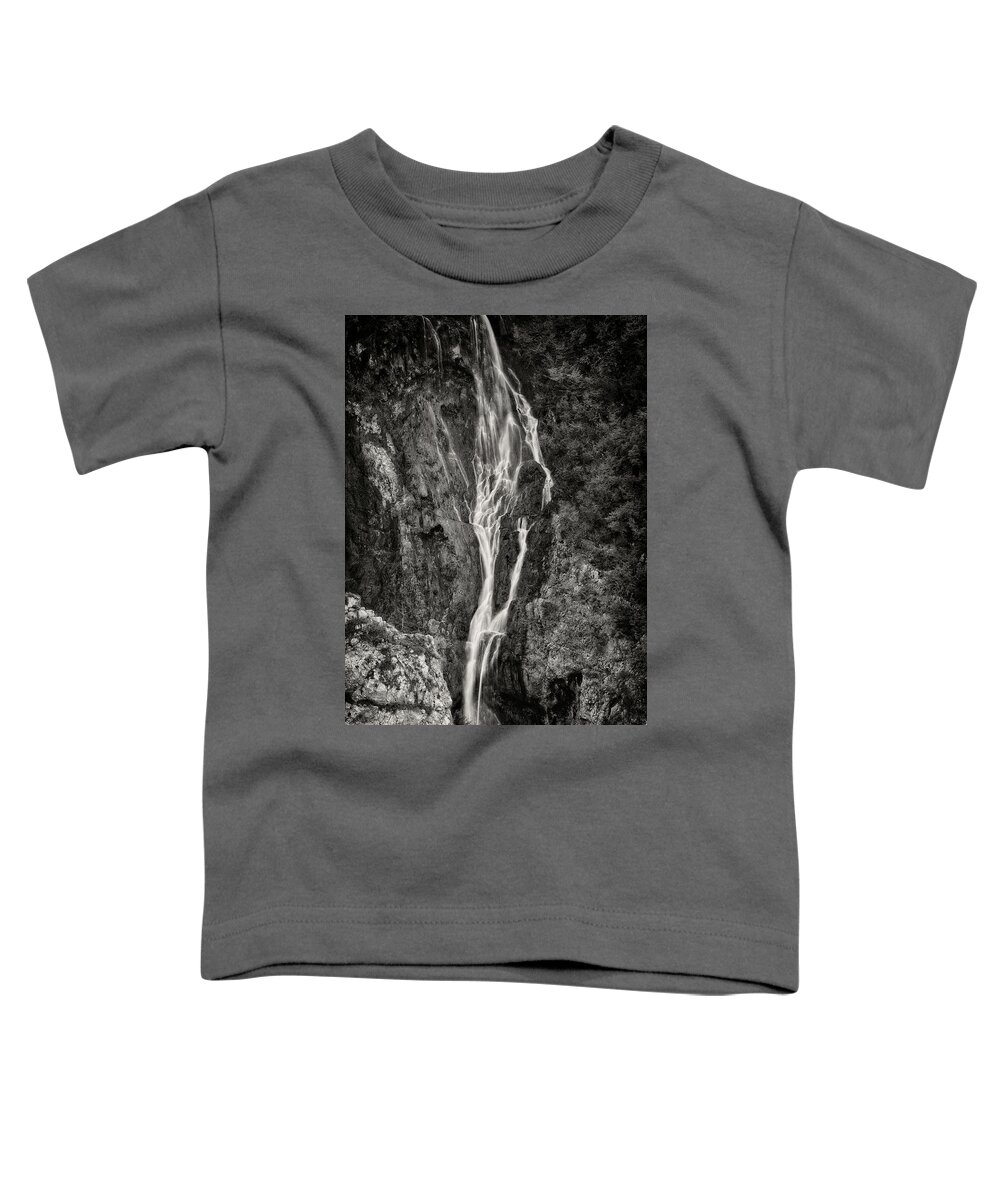 Waterfall Toddler T-Shirt featuring the photograph Majestic Waterfall In Black And White by Artur Bogacki