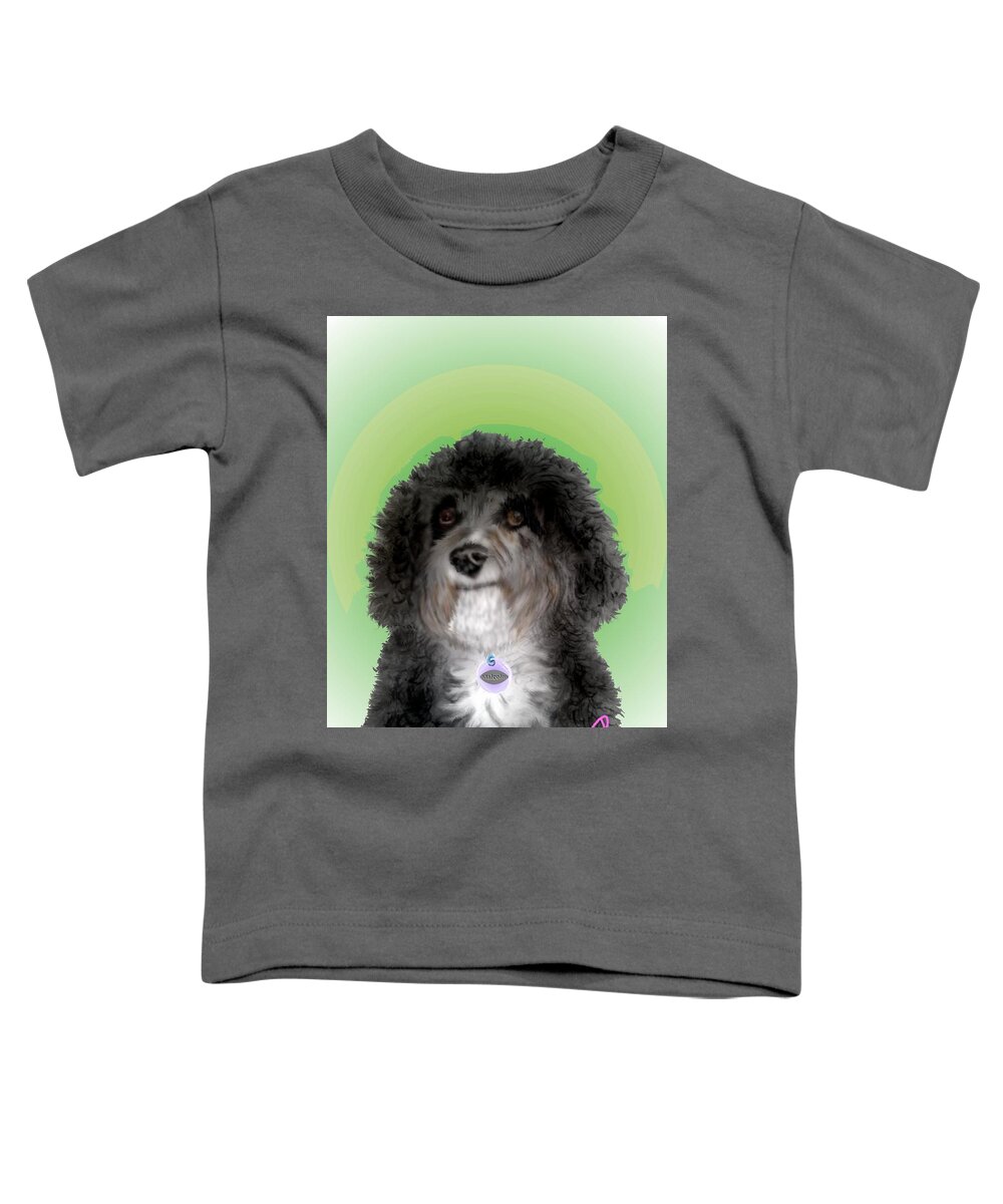 Malcolm Cockapoo Cute Picture Dog Curly Dog Black Dog Pencil Sketch Mixed Media Digitally Enhanced. Toddler T-Shirt featuring the mixed media Malcolm poses by Pamela Calhoun