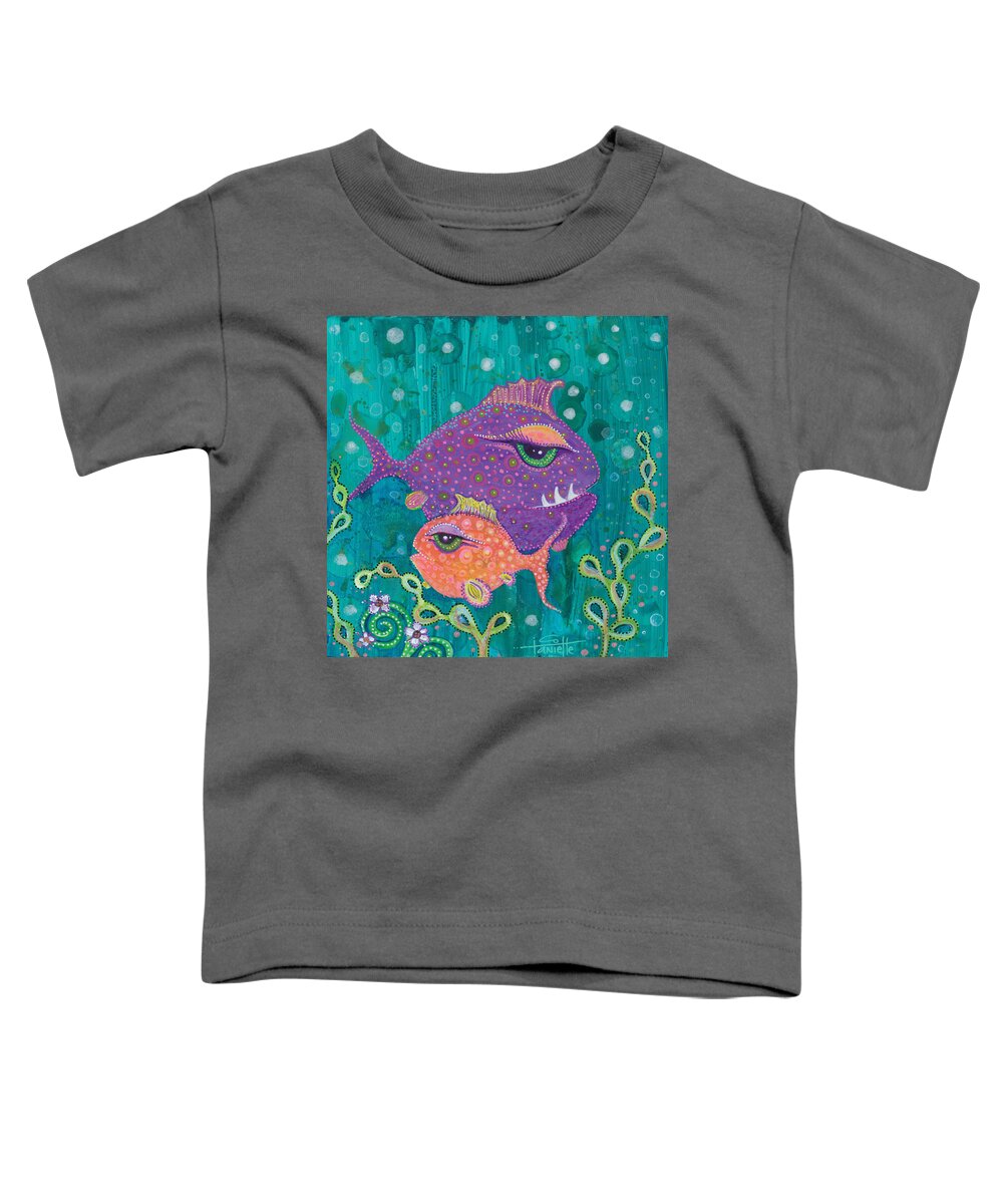 Fish School Toddler T-Shirt featuring the painting Fish School by Tanielle Childers