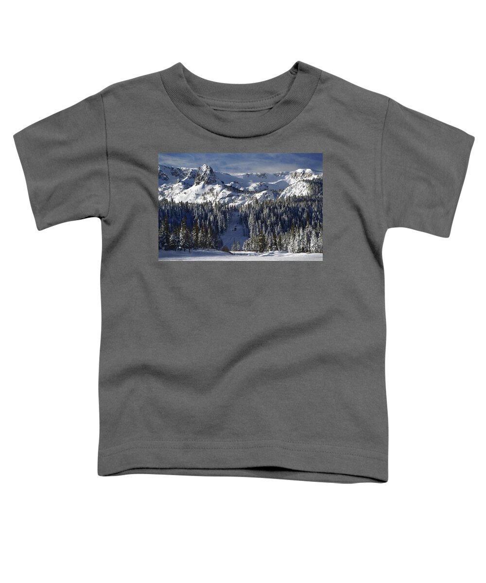 Crystal Crag Toddler T-Shirt featuring the photograph Crystal Crag -Tamarack Bridge - Winter Mammoth Lakes by Bonnie Colgan