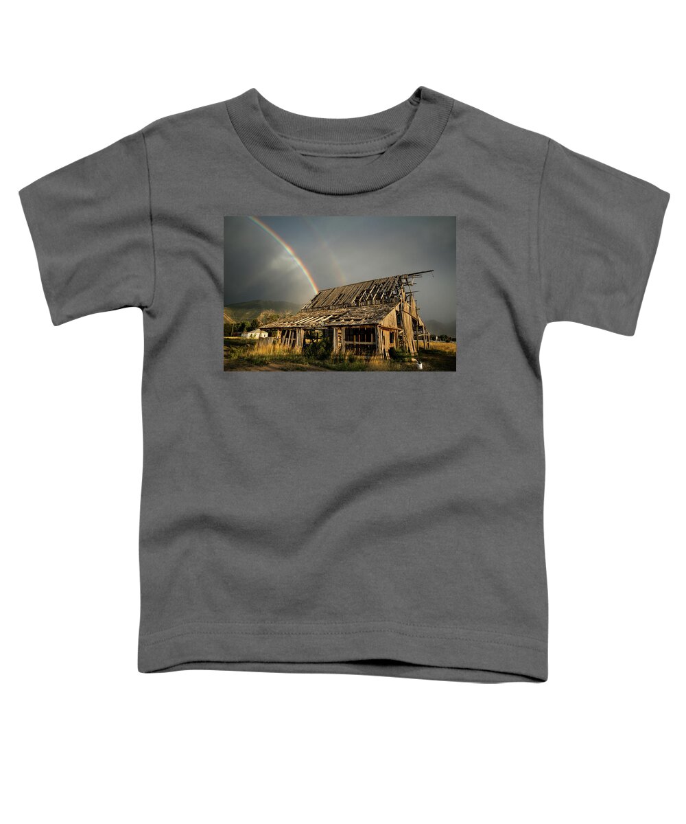Barn Toddler T-Shirt featuring the photograph Mapleton Barn Rainbow by Wesley Aston