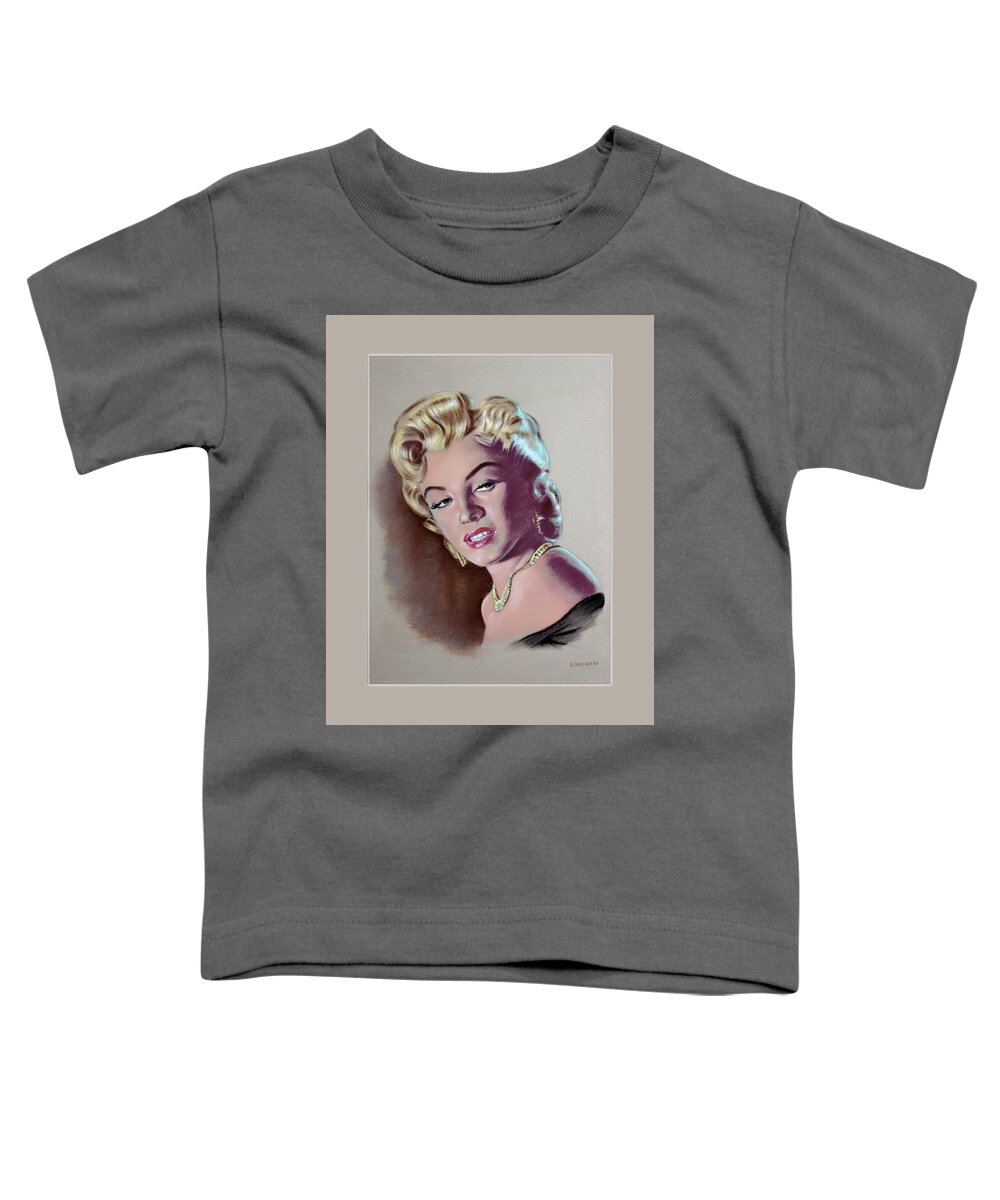 Marilyn Monroe Toddler T-Shirt featuring the painting Marilyn Monroe-faux border by David Arrigoni