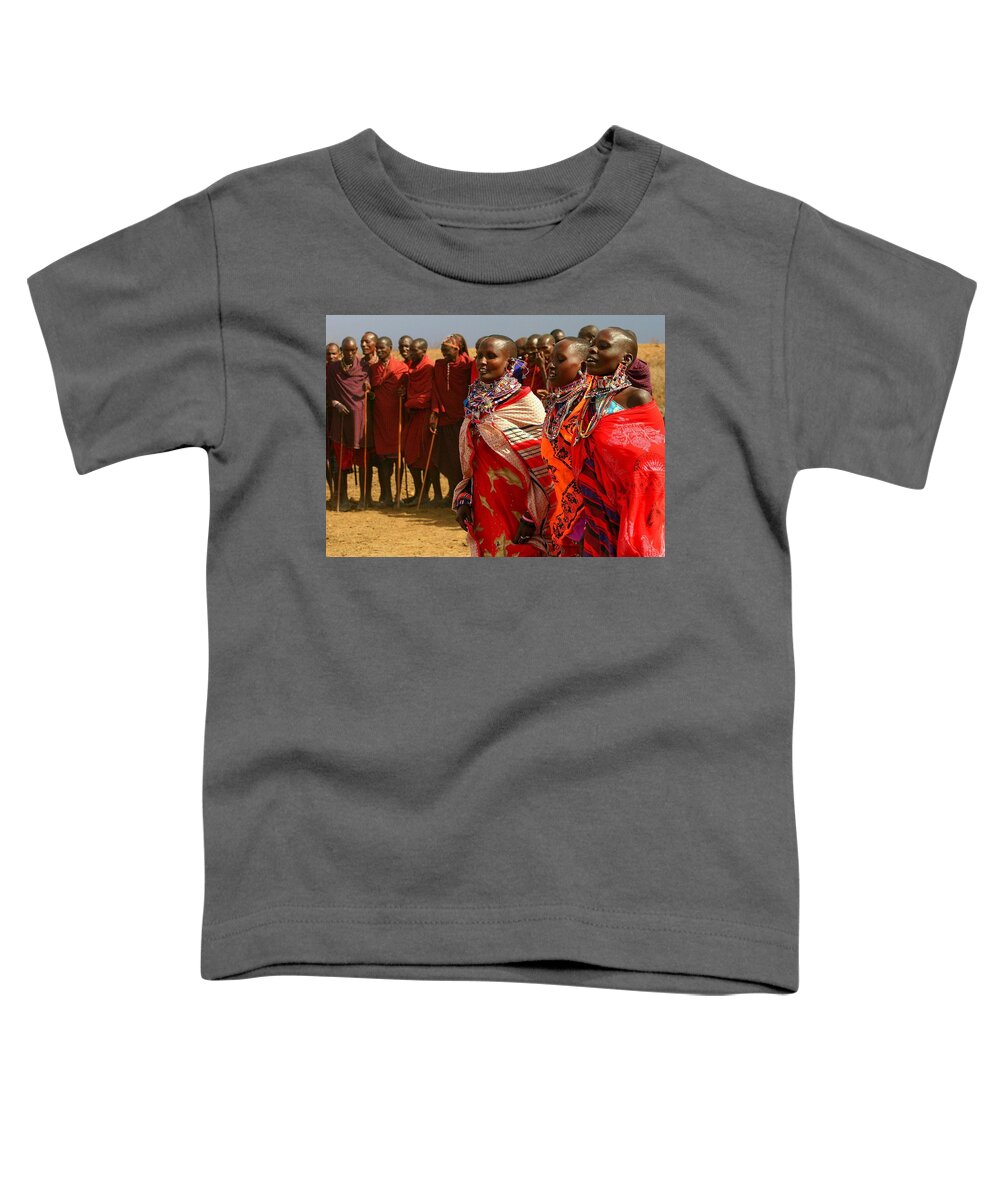 Brilliant Red Toddler T-Shirt featuring the photograph Masai Women by Gene Taylor